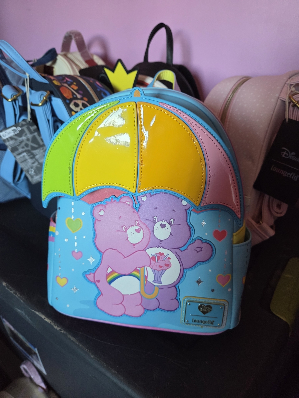 Loungefly Care Bears Rainbow Umbrella Mini Backpack - Blue/Pink/Yellow